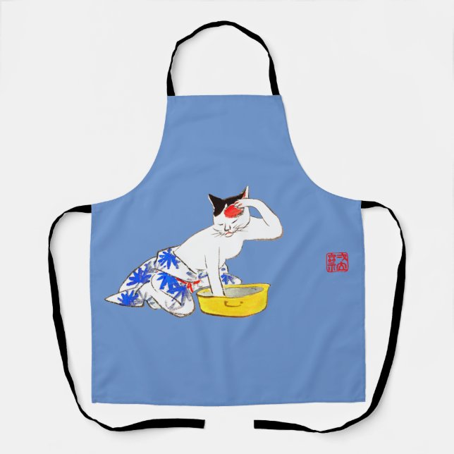 Humourous Japanese Cat Bathing I Apron (Front)