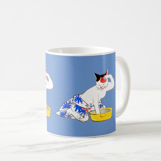 Humourous Japanese Cat Bathing I Coffee Mug (Front Right)