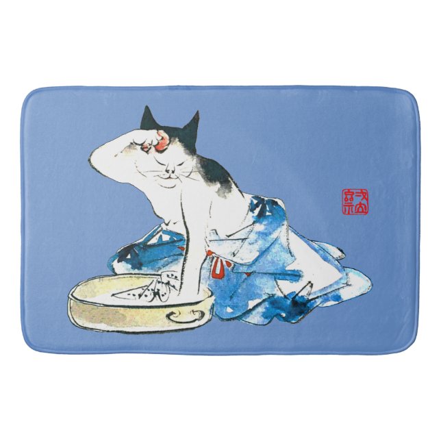 Humourous Japanese Cat Bathing II Bath Mat (Front)