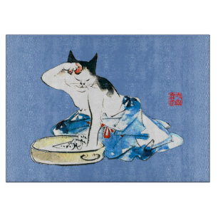Humourous Japanese Cat Bathing II Cutting Board