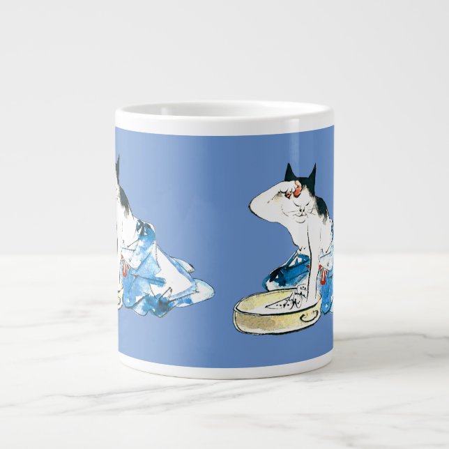 Humourous Japanese Cat Bathing II Large Coffee Mug (Front)