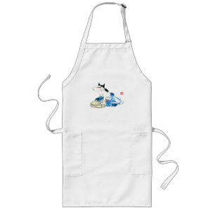 Humourous Japanese Cat Bathing II Long Apron
