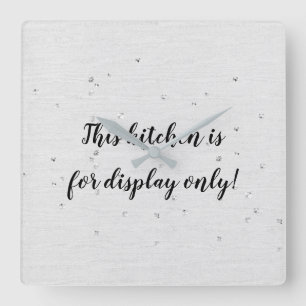 humourous kitchen text with square diamond studs wall clock