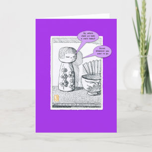 Humourous Kokeshi Doll & Shadow Blank Greeting Car Card