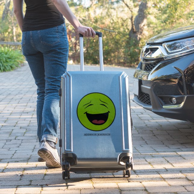 Humourous Laughing Emoji Yellow Face Add Name 14" (Suitcase Insitu)