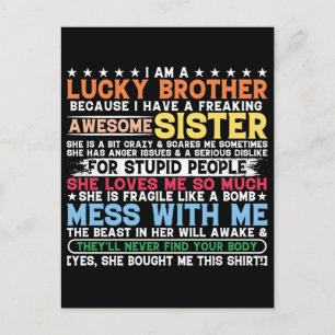 Humourous Lucky Brother with an Awesome Sister Holiday Postcard