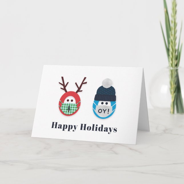 Humourous Masked Christmas and Hanukkah Holiday Card (Front)