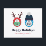 Humourous Masked Christmas and Hanukkah Holiday Postcard<br><div class="desc">Send some humour with this funny Christmas and Hanukkah themed holiday card. The design features a masked reindeer and character wearing a Star of David print winter hat and an "oy!" mask. Customisable.</div>