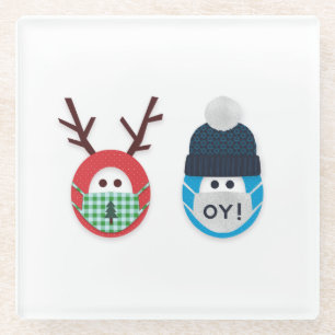 Humourous Masked Holiday Reindeer and Oy! Glass Coaster