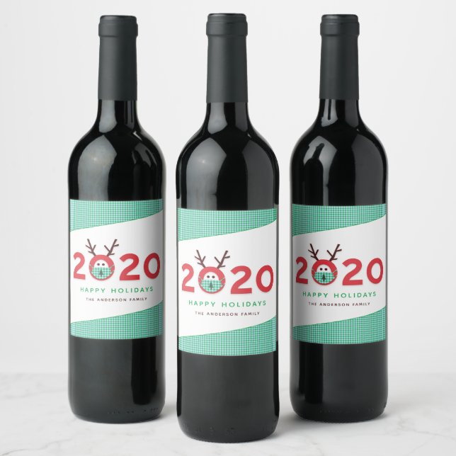 Humourous Masked Reindeer 2020 Custom Holiday Wine Label (Bottles)