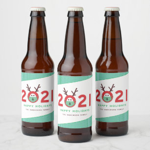Humourous Masked Reindeer 2021 Custom Holiday Beer Beer Bottle Label