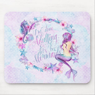 Humourous Mermaid Seahorse Lavender Pink Aqua Mouse Mat