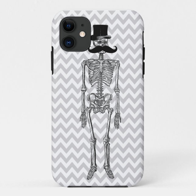 Humourous Moustache on Skeleton Grey iPhone Case (Back)