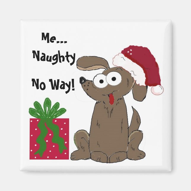 Humourous Naughty Dog Christmas Cartoon Magnet (Front)