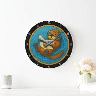 Humourous Otter In Pool Large Clock