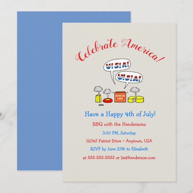 Humourous Patriotic Summer Holiday BBQ Party Invit Invitation (Front/Back)