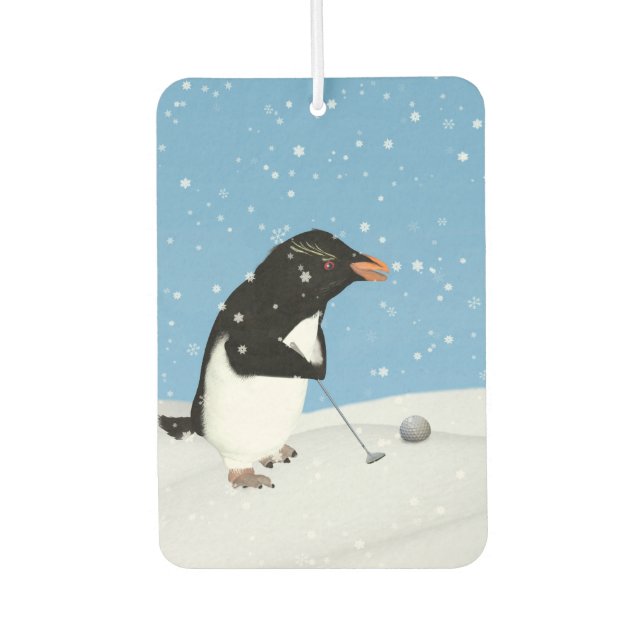 Humourous Penguin Playing Golf Car Air Freshener (Front)