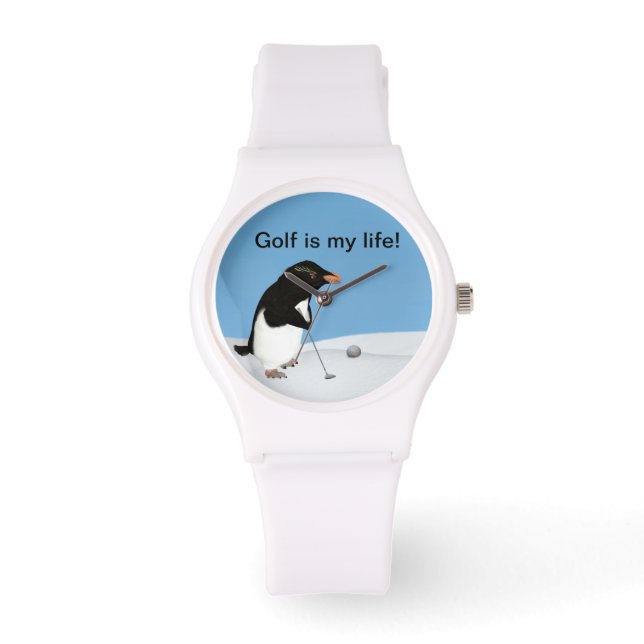 Humourous Penguin Playing Golf Customisable Watch (Front)