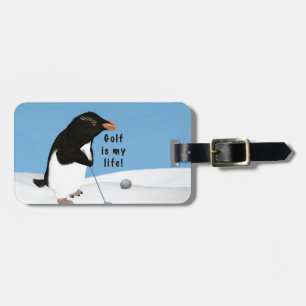 Humourous Penguin Playing Golf Luggage Tag