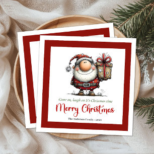 Humourous Playful Santa Cartoon Christmas Table Napkin