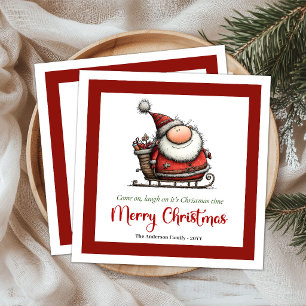 Humourous Playful Santa Cartoon Table Party Napkin