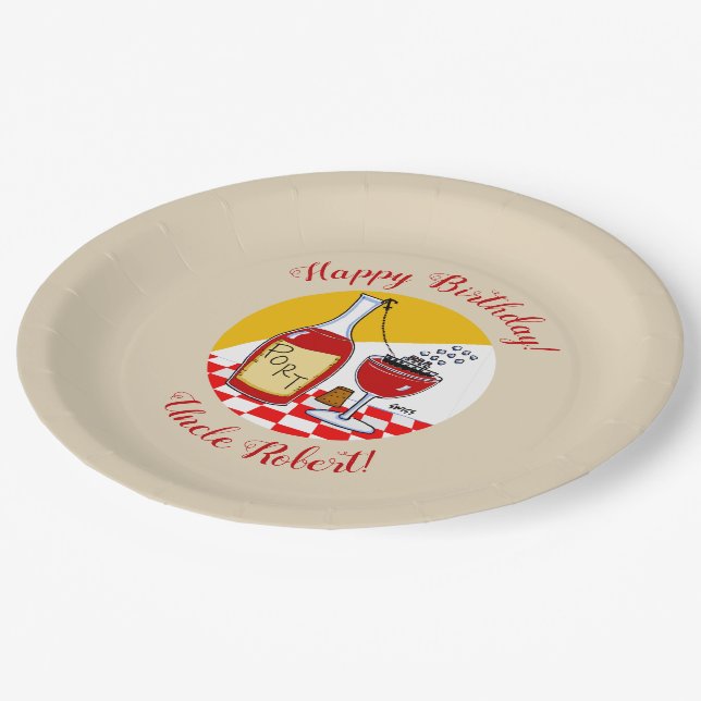 Humourous Port Wine Cartoon Birthday Party Paper Plate (Angled)