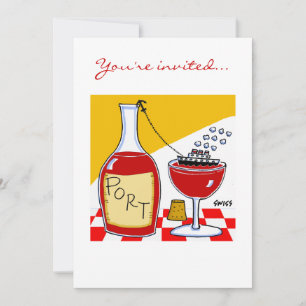 Humourous Port Wine Cartoon Tasting or Bon Voyage Invitation
