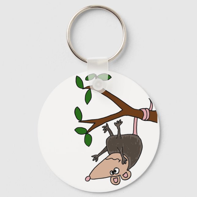 Humourous Possum Dangling from Tree Key Ring (Front)