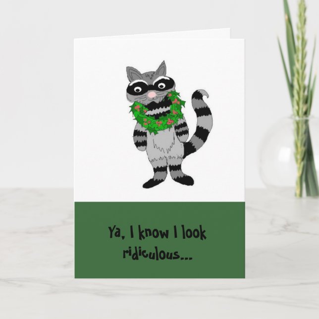 Humourous Racoon Christmas Holiday Card (Front)