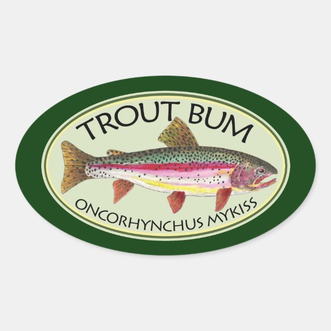 Humourous Rainbow TROUT BUM Oval Sticker (Front)