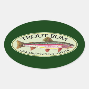 Humourous Rainbow TROUT BUM Oval Sticker