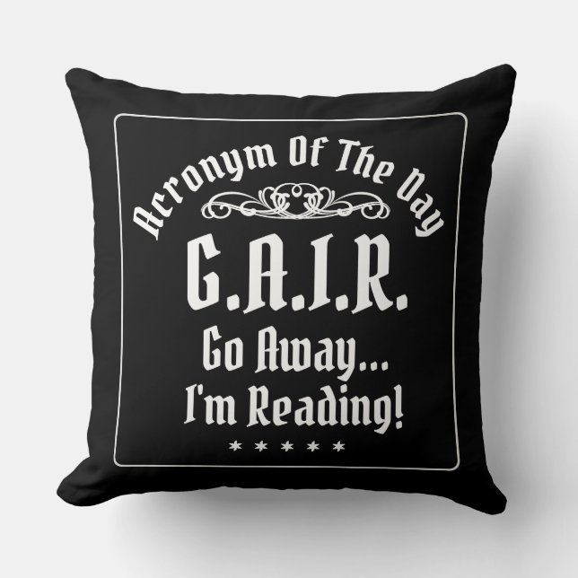 Humourous Reading Acronym Black And White Cushion (Front)