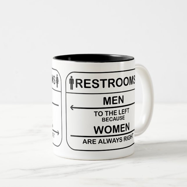 Humourous Restroom Quote for Men and Women Two-Tone Coffee Mug (Front Right)