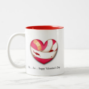 Humourous Sad Valentine's Day Bleeding Broken Hear Two-Tone Coffee Mug