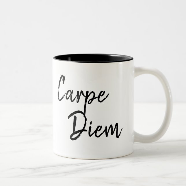 humourous saying | carpe diem | coffee Two-Tone coffee mug (Right)
