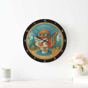 Humourous Shrimp Bathroom  Large Clock