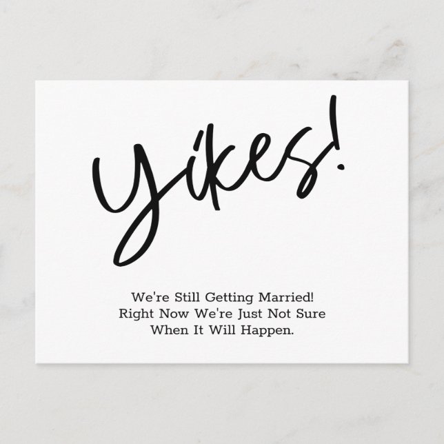 Humourous Simple Postponed Wedding Update Postcard (Front)