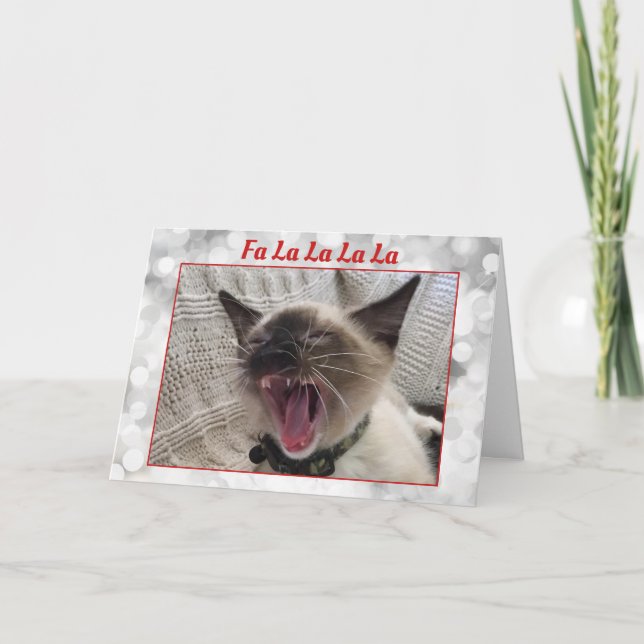 Humourous Singing Siamese Kitten Photo Christmas Holiday Card (Front)
