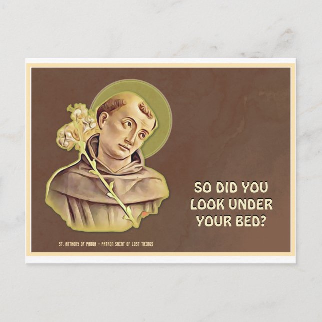 Humourous St. Anthony Religious Catholic Prayer Postcard (Front)