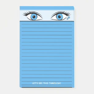 Humourous Steely Blue Eyes Staring Atop Lined Post-it Notes