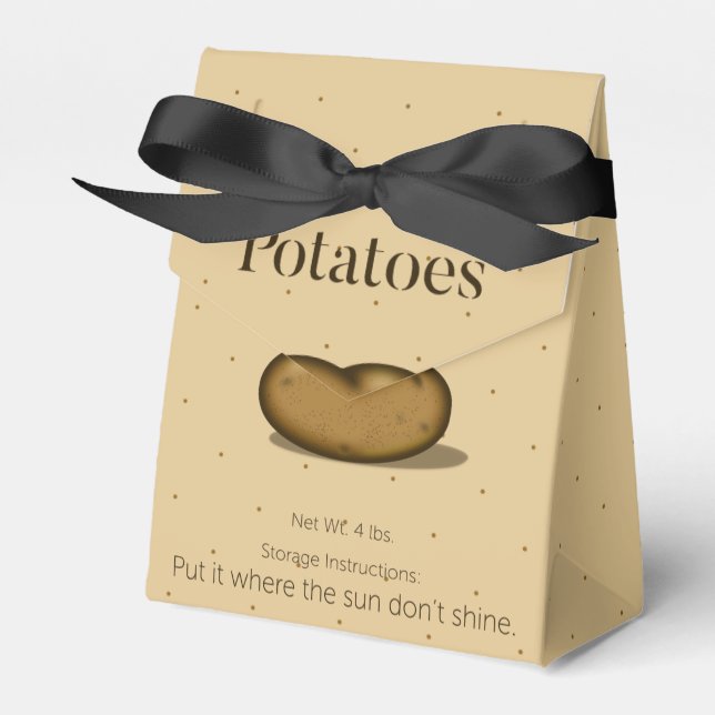 Humourous Storage Instructions Potato Sack Style Favour Box (Front Side)