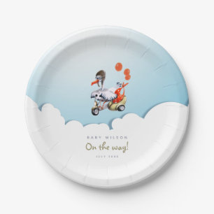 Humourous Stork on Scooter Gender Neutral Party Paper Plate