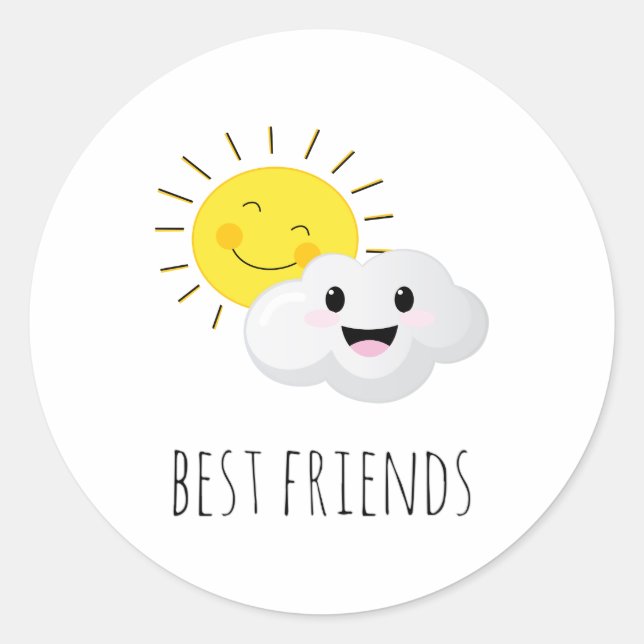 Humourous sun and cloud best friends cartoon classic round sticker (Front)