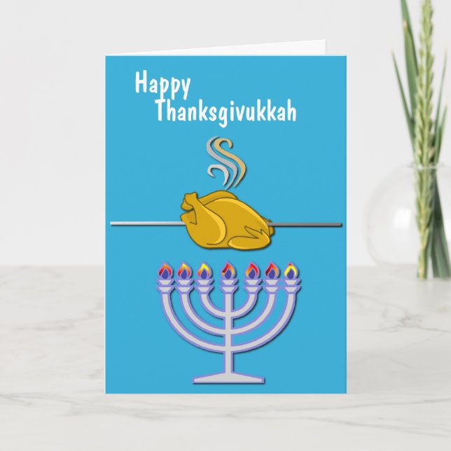 Humourous Thanksgivukkah Custom Holiday Card (Front)