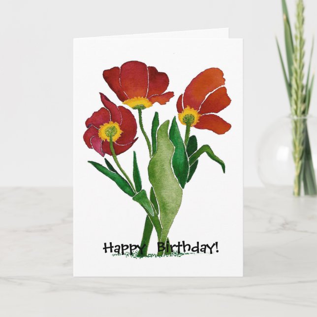 Humourous Three Red Tulips Birthday Card (Front)