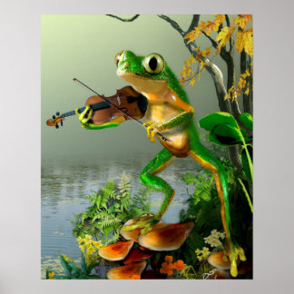 Humourous Tree Frog Playing a Fiddle Poster