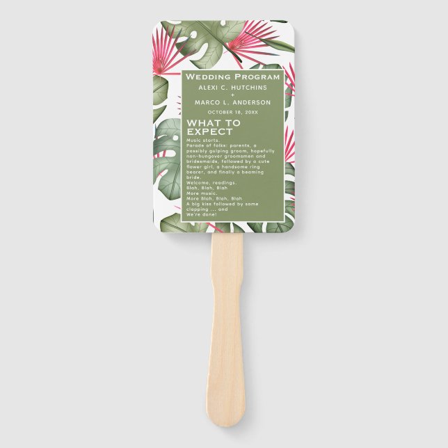 Humourous Tropical Wedding Program Set of Fans (Front)