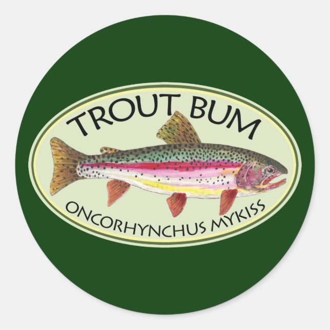 Humourous Trout Bum Fishing Angler's Classic Round Sticker (Front)