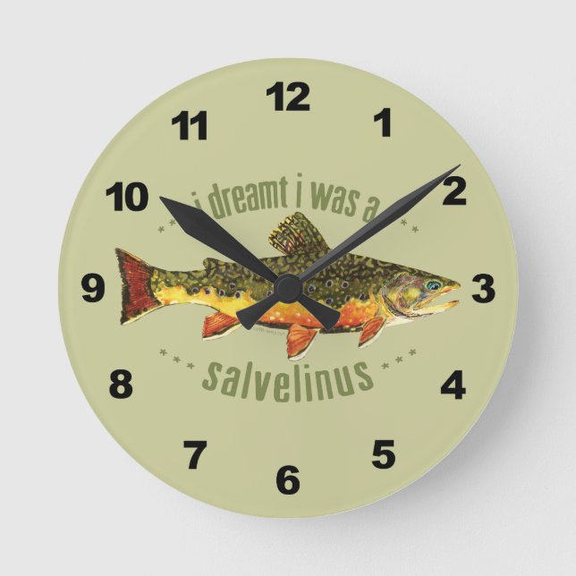 Humourous Trout Fishing Round Clock (Front)