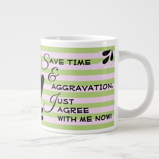 Humourous Typography Message Over Stripes Large Coffee Mug (Right)